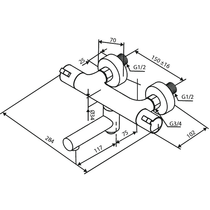 Damixa Core Kylpyhana 3/4" Peitelevyin